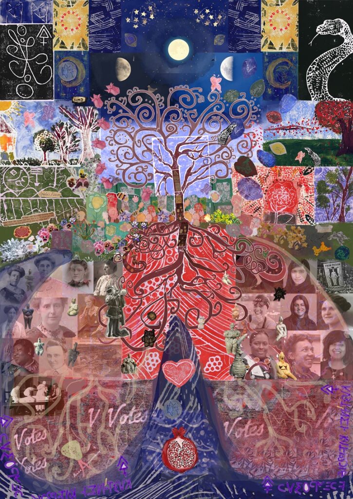 The 'Tree of Life' collage created wtih archive images and artwork, which was inspiration for the 'Cloak of Power'