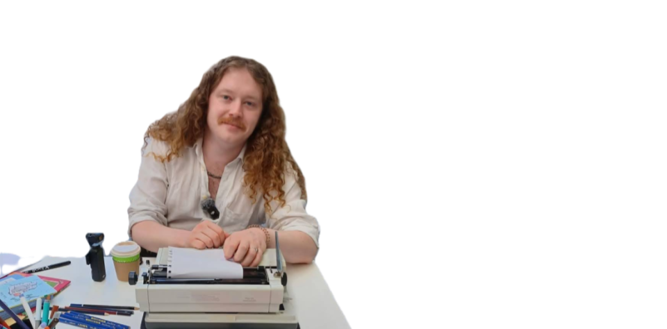 Bradley Taylor at his typewriter