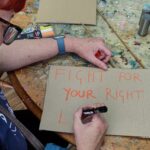 Campaigner for Libraries makes a banner